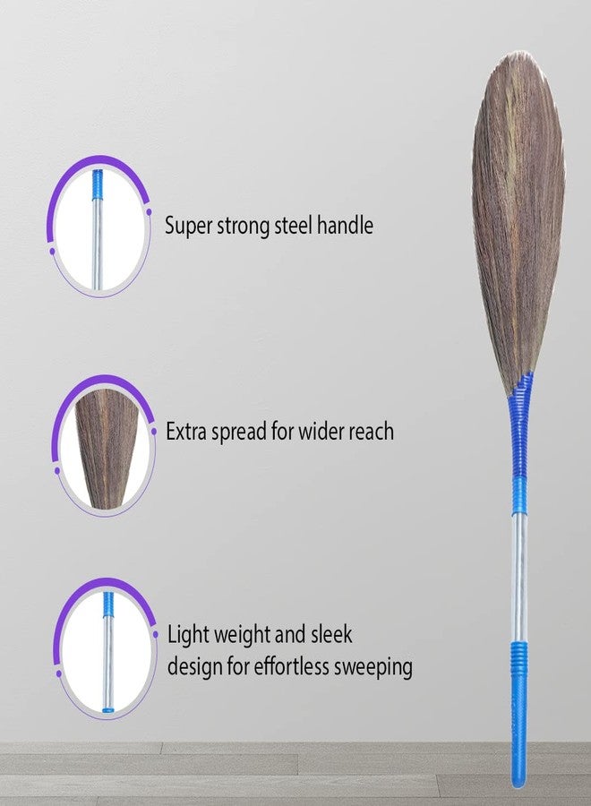 Monkey 555 5T Natural Grass Broom - Pack Of 2 | Removes Fine Dust | Unique Palm (5 Fingers Spread) Design For Fast & Easy Sweeping | Special Polymer Steel Handle| Wide Area Floor Cleaning Broomstick - Image 3